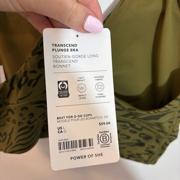 Athleta Transcend Plunge Bra NEW with tags Size Large D/DD Nina Animal Olive - Picture 10 of 14